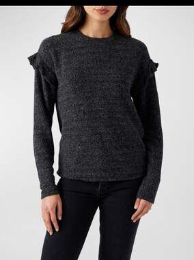 Sol Angeles Brushed Boucle Flounce Pullover Women XL Charcoal Gray NWT